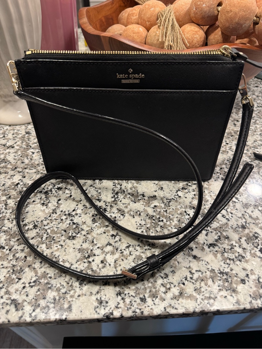 kate spade Black Saffiano Leather Crossbody with Gold Hardware